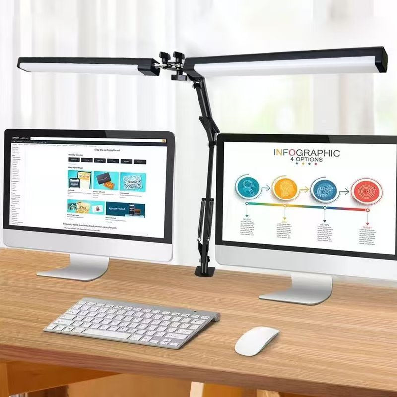 Long-arm clip double-head folding desk lamp
