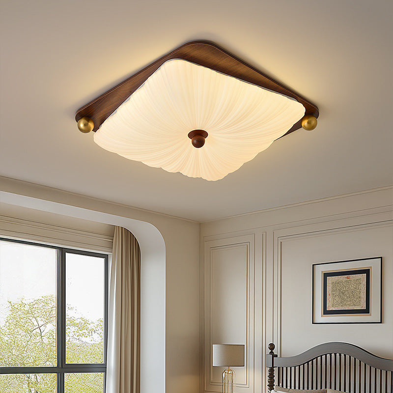 Medieval Style Solid Wood Ceiling Lamp | Rustic Vintage Flush Mount | Bedroom Living Room