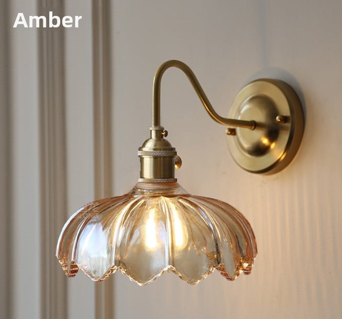 Brass Green Glass Wall Lamp | Art Deco Retro Sconce | Bedroom Cafe Bar Home Décor