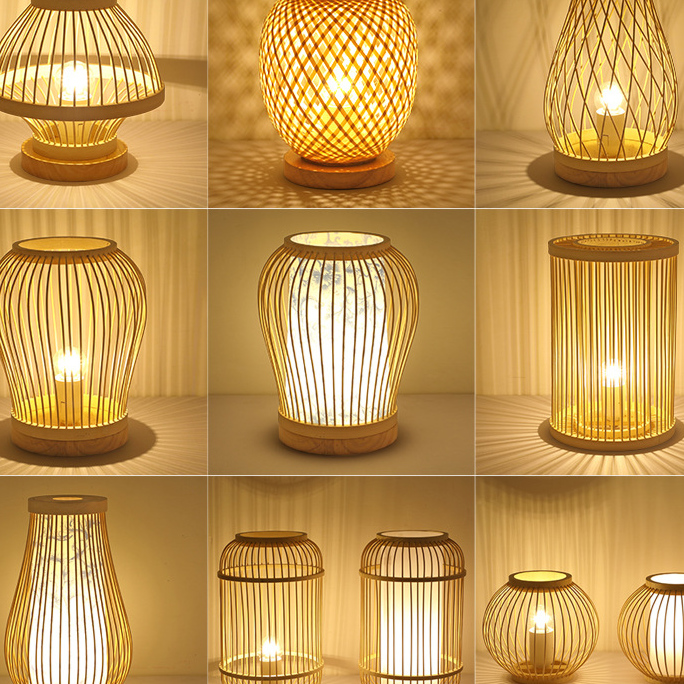 Bamboo Zen Table Lamp | Japanese Natural Woven Bedside Light | Meditation Bedroom Décor