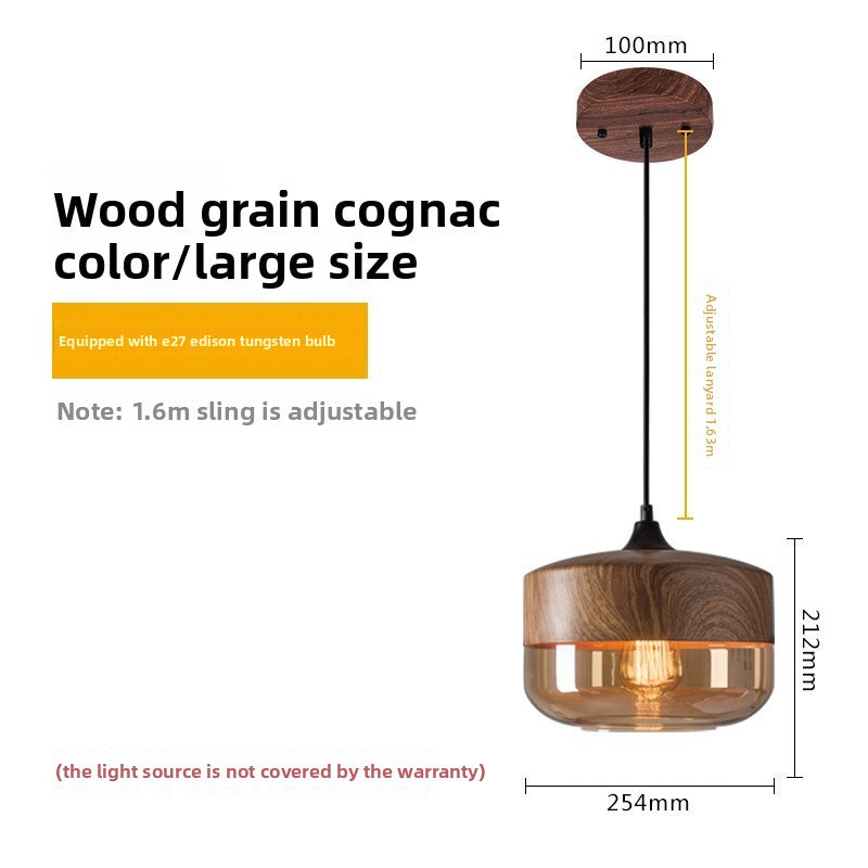 Glass Ball Chandelier | Amber Wood Grain Pendant Light | Dining Room Bar Retro Décor