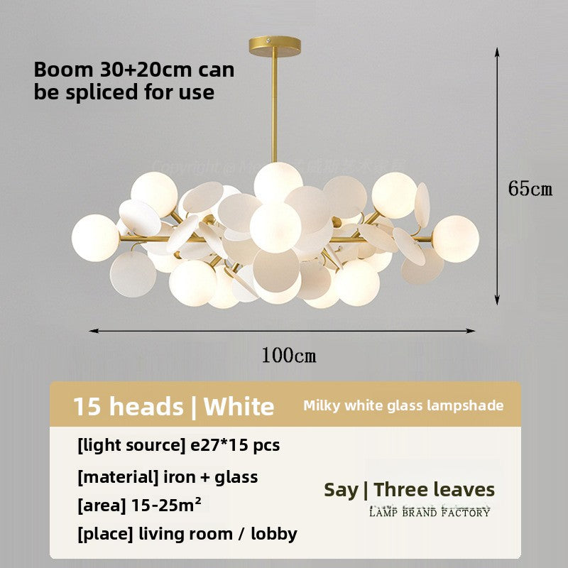 Modern Flower Branch Chandelier | Cream & Matcha Green Pendant Light | Living Room Dining Room