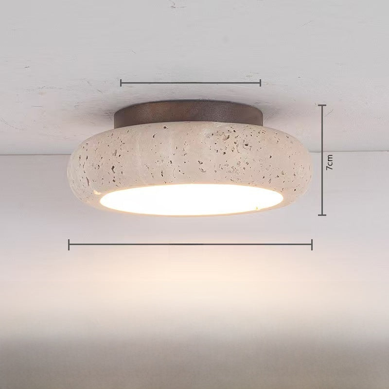 Natural Stone LED Ceiling Lamp | Travertine Texture Flush Mount | Modern Bedroom Living Room