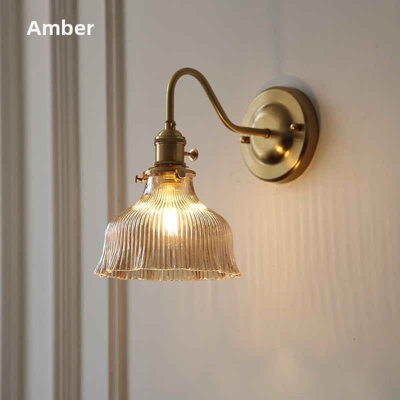 Brass Green Glass Wall Lamp | Art Deco Retro Sconce | Bedroom Cafe Bar Home Décor