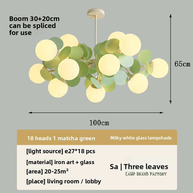 Modern Flower Branch Chandelier | Cream & Matcha Green Pendant Light | Living Room Dining Room