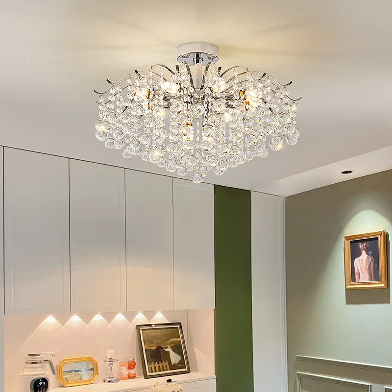 Crystal LED Ceiling Chandelier | Luxury Dimmable Flush Mount | Living Room Bedroom