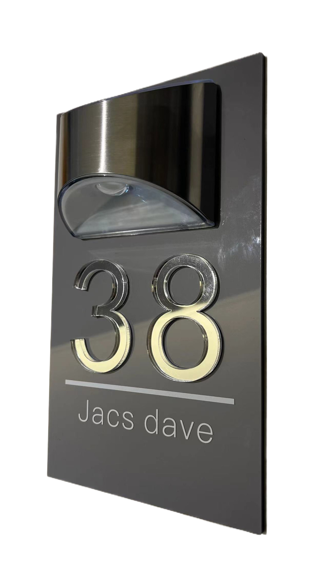 Acrylic printed doorplate with light fixture