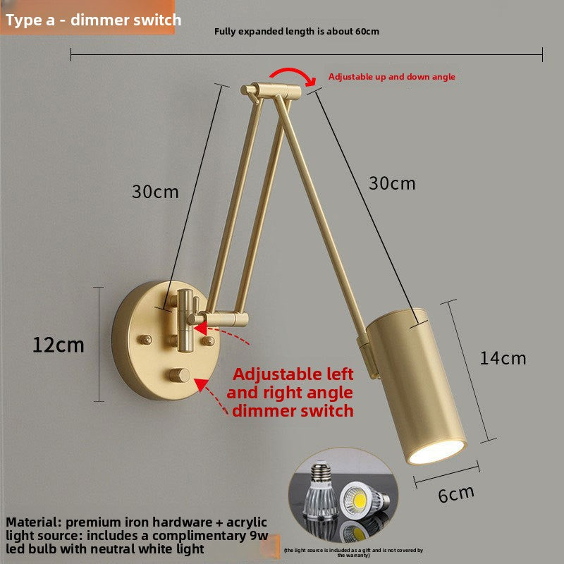 Foldable Retro Long Boom Floor Lamp | 360° Adjustable Arm | Telescopic Reading & Desk Lamp