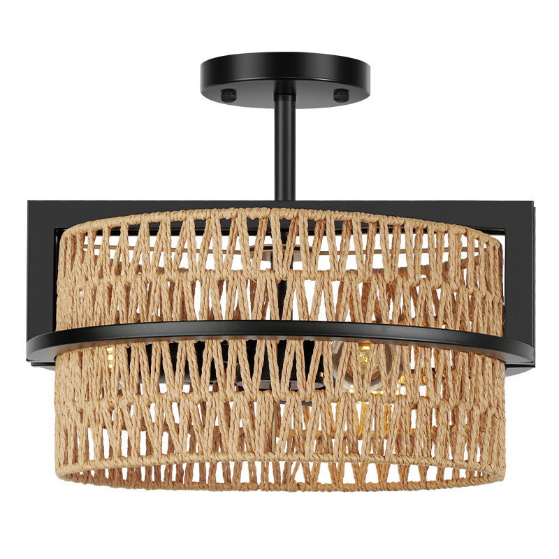 Ironwork Rope Woven Ceiling Lamp | Rustic Industrial Pendant Light | Living Room Bar