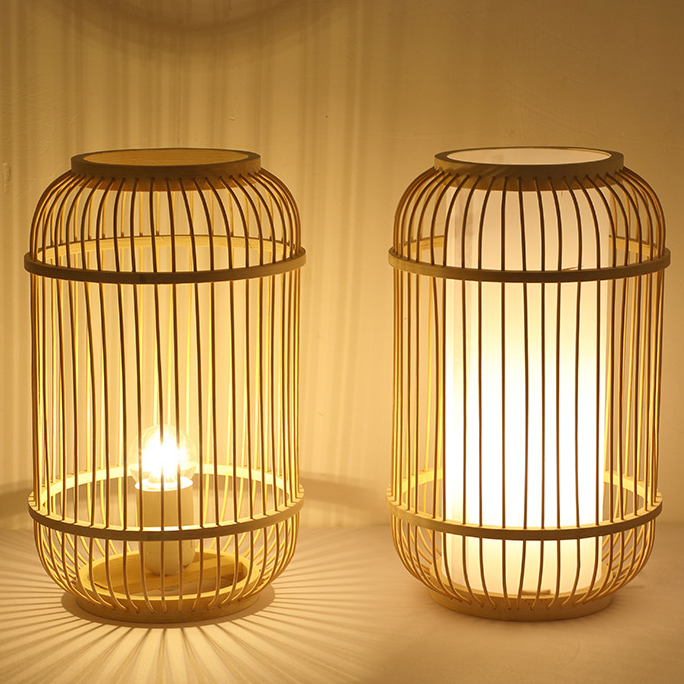 Bamboo Zen Table Lamp | Japanese Natural Woven Bedside Light | Meditation Bedroom Décor