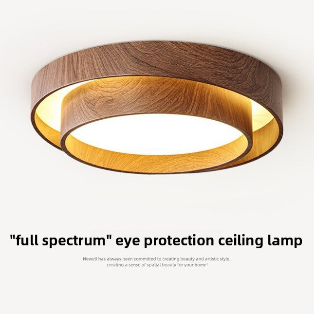 Walnut LED Ceiling Lamp | Full Spectrum Dimmable Flush Mount | Bedroom Living Room