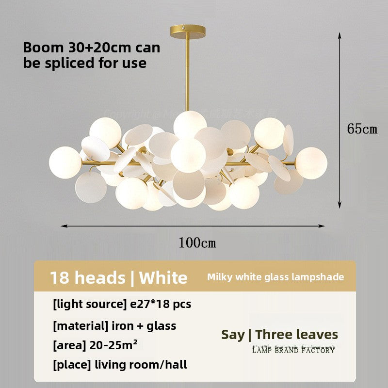 Modern Flower Branch Chandelier | Cream & Matcha Green Pendant Light | Living Room Dining Room