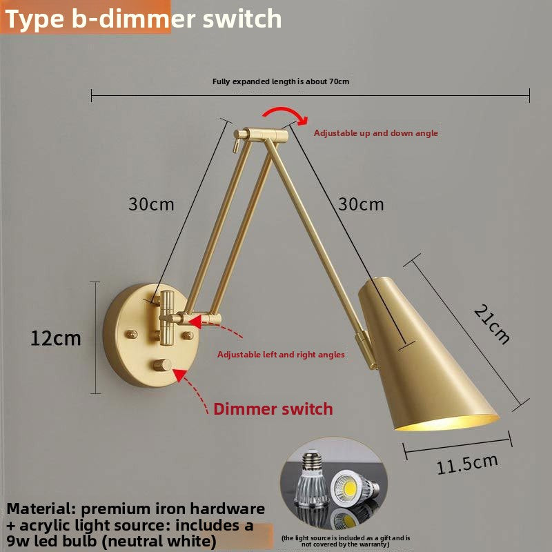Foldable Retro Long Boom Floor Lamp | 360° Adjustable Arm | Telescopic Reading & Desk Lamp