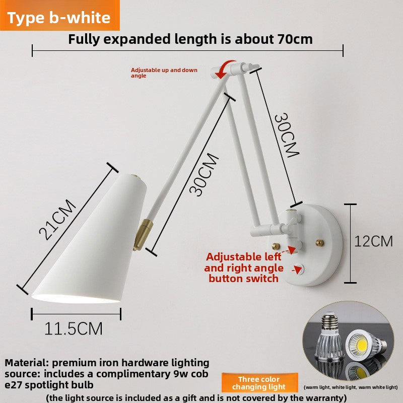 Foldable Retro Long Boom Floor Lamp | 360° Adjustable Arm | Telescopic Reading & Desk Lamp