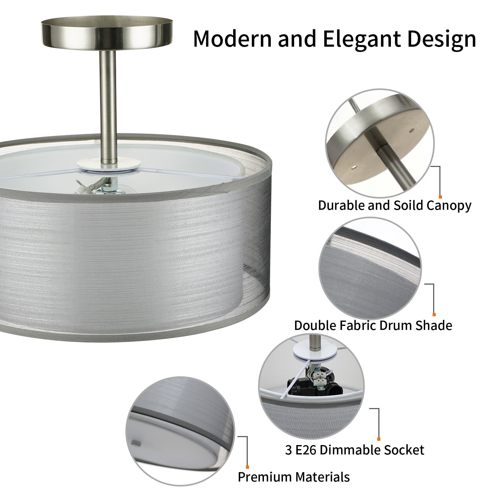Modern Full Spectrum LED Ceiling Lamp | Double Yarn Cloth Shade | Eye-Care Bedroom Living Room