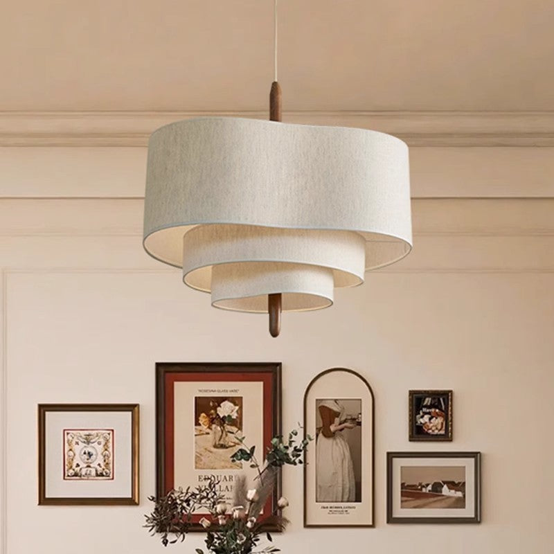 French Cream Fabric Pendant Lamp | Elegant Chandelier for Dining & Living Room | Soft Textile Shade