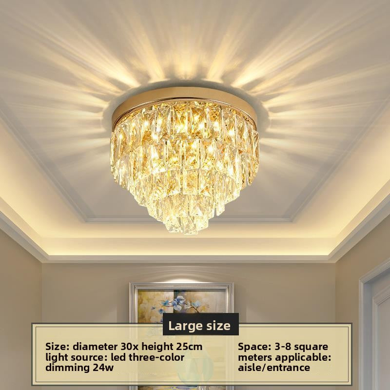 European Crystal Ceiling Lamp | Tri-Color Dimmable LED Chandelier | Living Room Bedroom Luxury Lighting