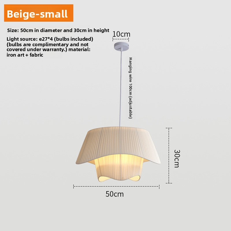 French Cream Fabric Pendant Lamp | Elegant Chandelier for Dining & Living Room | Soft Textile Shade