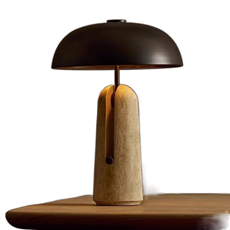 Wabi-Sabi Travertine Table Lamp | Natural Stone Night Light | Bedroom Ambient