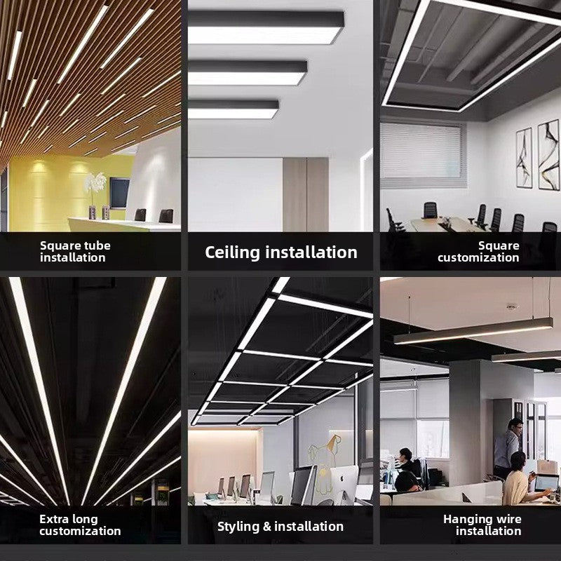 Square Tube LED Pendant Light | Modern Office Chandelier | Workspace Dining Room