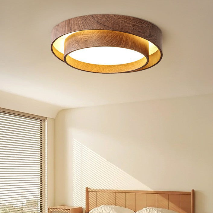 Walnut LED Ceiling Lamp | Full Spectrum Dimmable Flush Mount | Bedroom Living Room