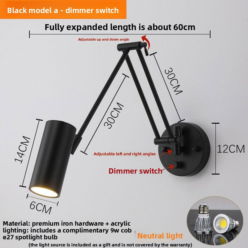 Foldable Retro Long Boom Floor Lamp | 360° Adjustable Arm | Telescopic Reading & Desk Lamp