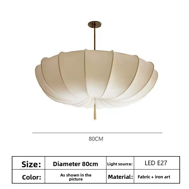 Scandinavian Fabric LED Chandelier | Cream Nordic Pendant Light | Dining Room Kitchen