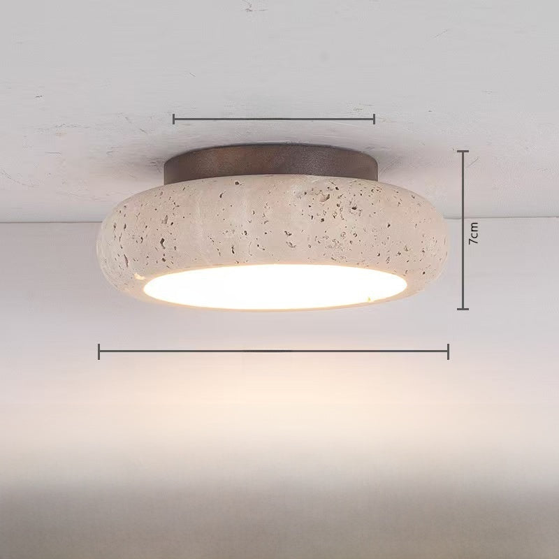 Natural Stone LED Ceiling Lamp | Travertine Texture Flush Mount | Modern Bedroom Living Room