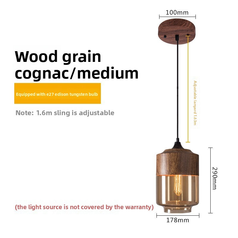 Glass Ball Chandelier | Amber Wood Grain Pendant Light | Dining Room Bar Retro Décor