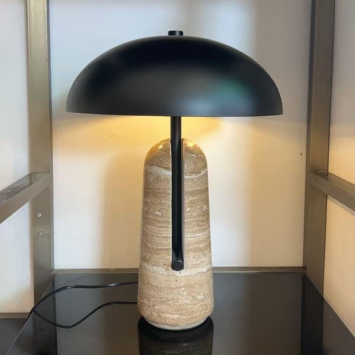 Wabi-Sabi Travertine Table Lamp | Natural Stone Night Light | Bedroom Ambient