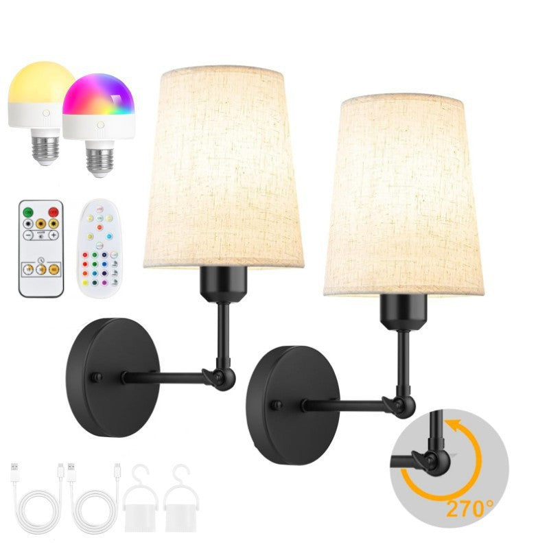 Wireless Battery-Powered Wall Lamp | Fabric Shade Cordless Sconce | Bedroom Hallway Night Light