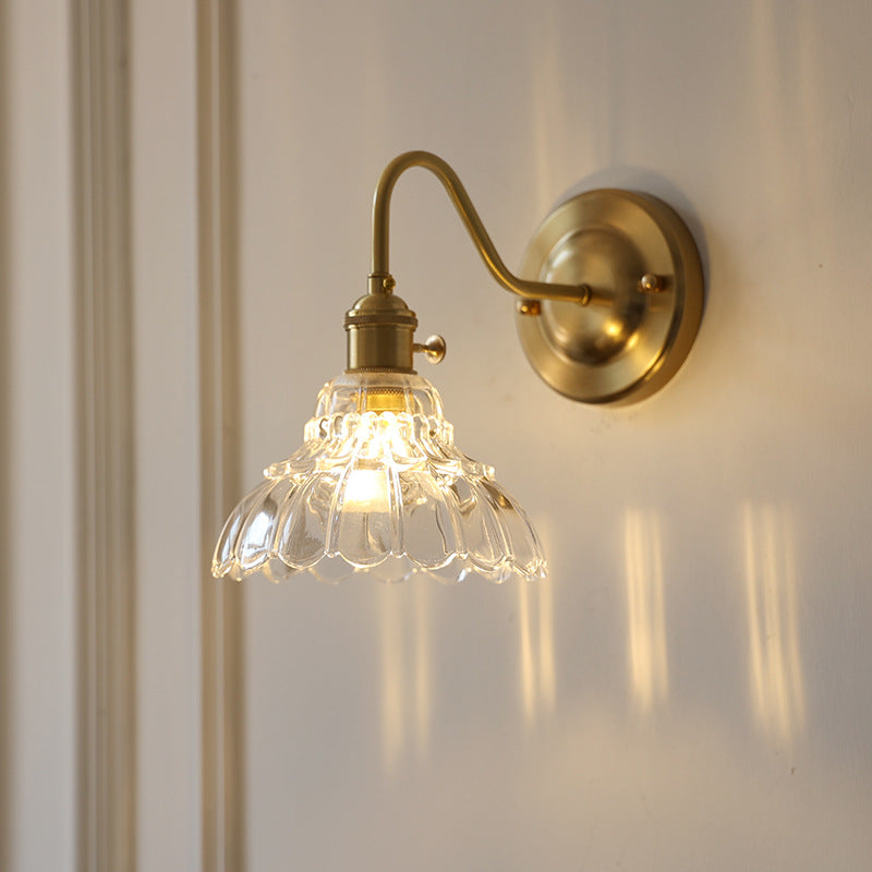 Brass Green Glass Wall Lamp | Art Deco Retro Sconce | Bedroom Cafe Bar Home Décor