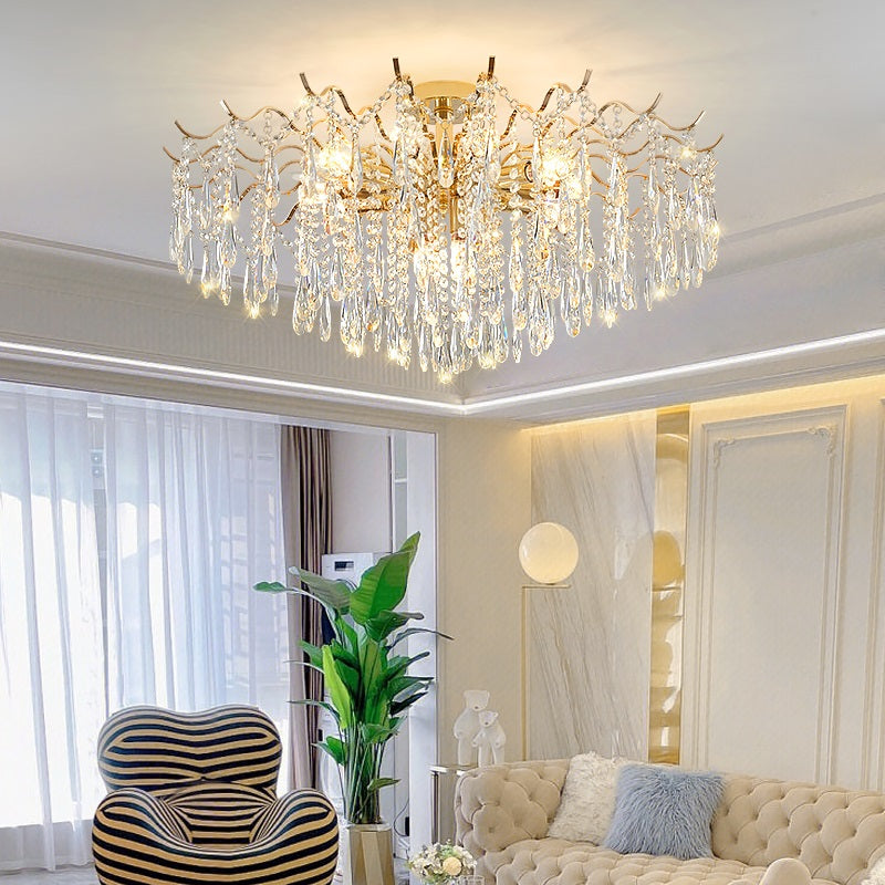 Crystal LED Ceiling Chandelier | Luxury Dimmable Flush Mount | Living Room Bedroom