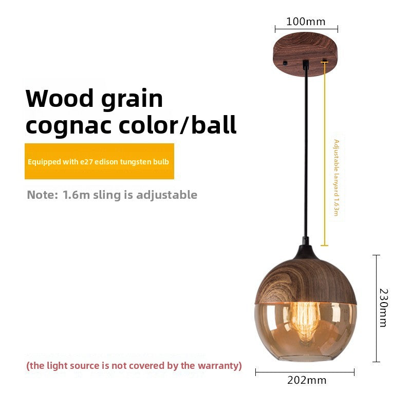 Glass Ball Chandelier | Amber Wood Grain Pendant Light | Dining Room Bar Retro Décor