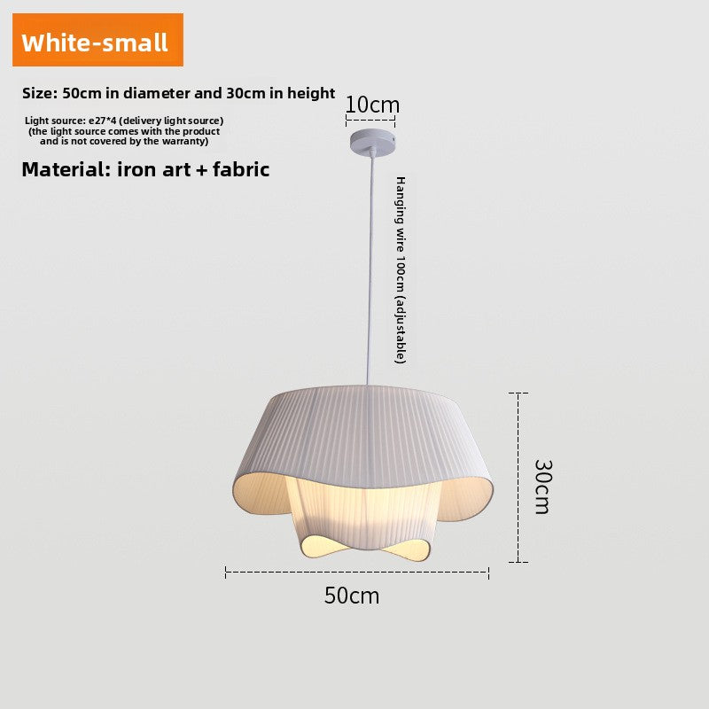 French Cream Fabric Pendant Lamp | Elegant Chandelier for Dining & Living Room | Soft Textile Shade