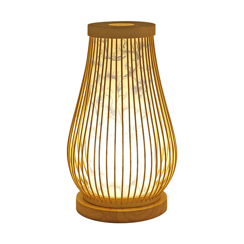 Bamboo Zen Table Lamp | Japanese Natural Woven Bedside Light | Meditation Bedroom Décor