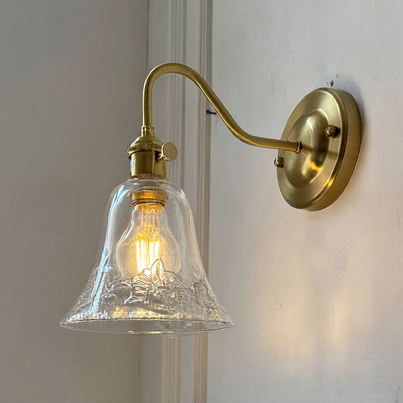Brass Green Glass Wall Lamp | Art Deco Retro Sconce | Bedroom Cafe Bar Home Décor