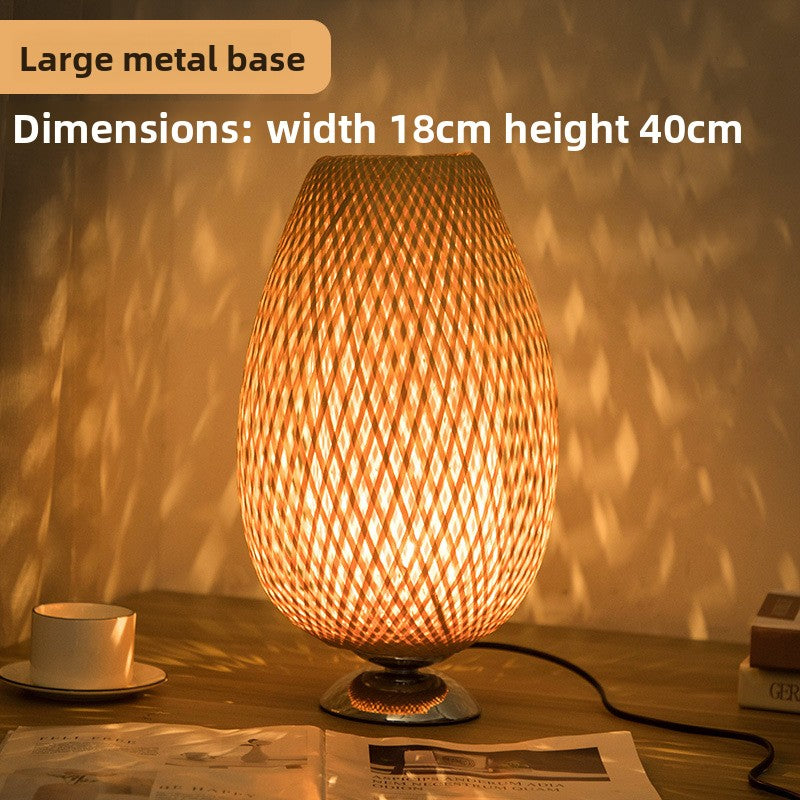 Bamboo Table Lamp | Natural Wicker Bedside Light | Boho Living Room Bedroom Décor
