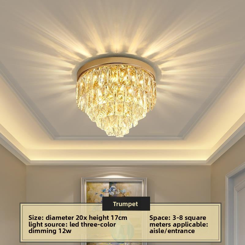 European Crystal Ceiling Lamp | Tri-Color Dimmable LED Chandelier | Living Room Bedroom Luxury Lighting