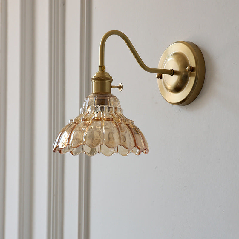 Brass Green Glass Wall Lamp | Art Deco Retro Sconce | Bedroom Cafe Bar Home Décor