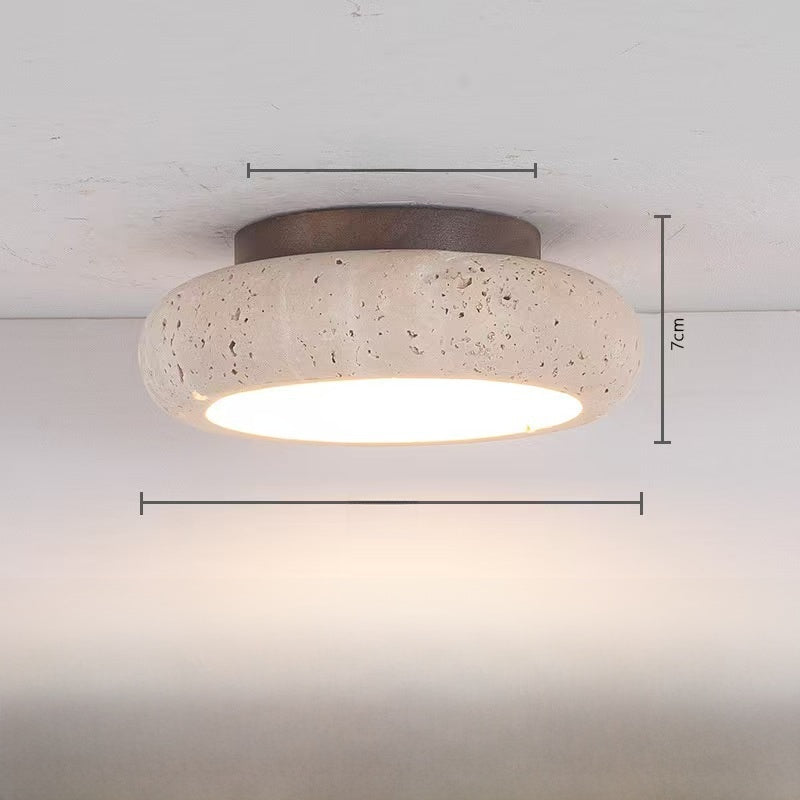 Natural Stone LED Ceiling Lamp | Travertine Texture Flush Mount | Modern Bedroom Living Room