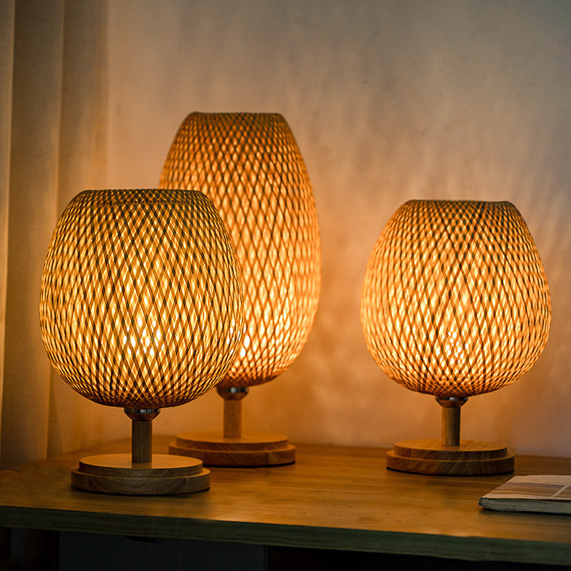 Bamboo Table Lamp | Natural Wicker Bedside Light | Boho Living Room Bedroom Décor