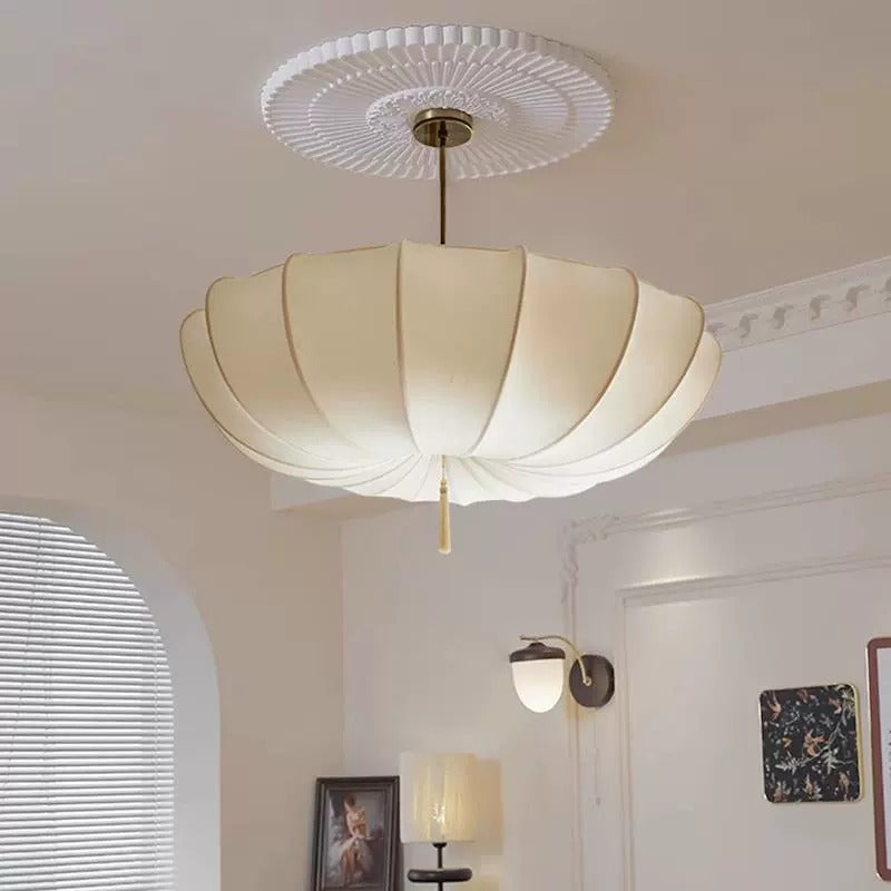 Scandinavian Fabric LED Chandelier | Cream Nordic Pendant Light | Dining Room Kitchen