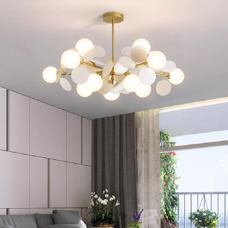 Modern Flower Branch Chandelier | Cream & Matcha Green Pendant Light | Living Room Dining Room