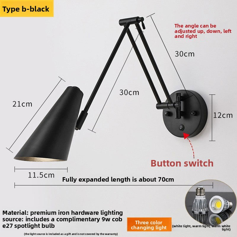 Foldable Retro Long Boom Floor Lamp | 360° Adjustable Arm | Telescopic Reading & Desk Lamp