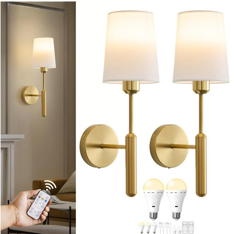 Wireless Battery-Powered Wall Lamp | Fabric Shade Cordless Sconce | Bedroom Hallway Night Light