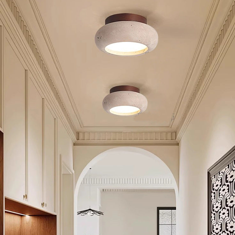 Natural Stone LED Ceiling Lamp | Travertine Texture Flush Mount | Modern Bedroom Living Room