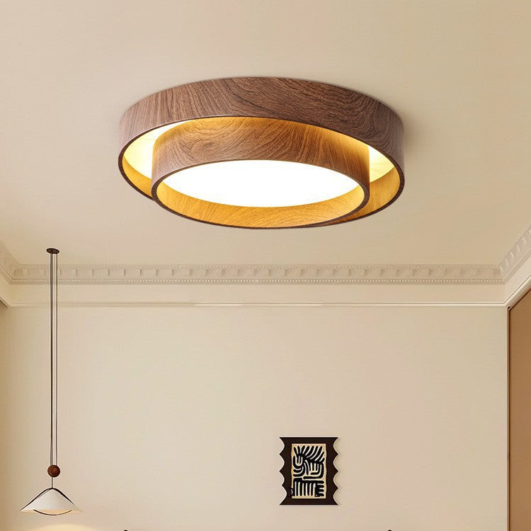 Walnut LED Ceiling Lamp | Full Spectrum Dimmable Flush Mount | Bedroom Living Room