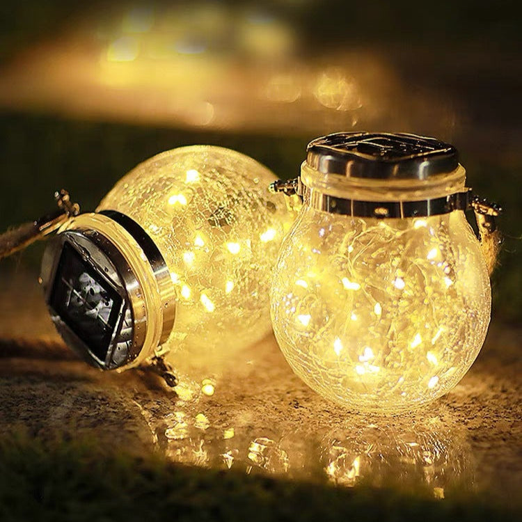 Cracked Glass Jar Waterproof Solar Copper Wire LED Outdoor Garden Landscape Light