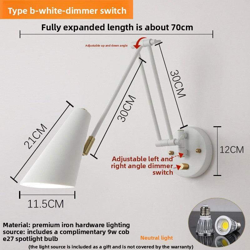 Foldable Retro Long Boom Floor Lamp | 360° Adjustable Arm | Telescopic Reading & Desk Lamp